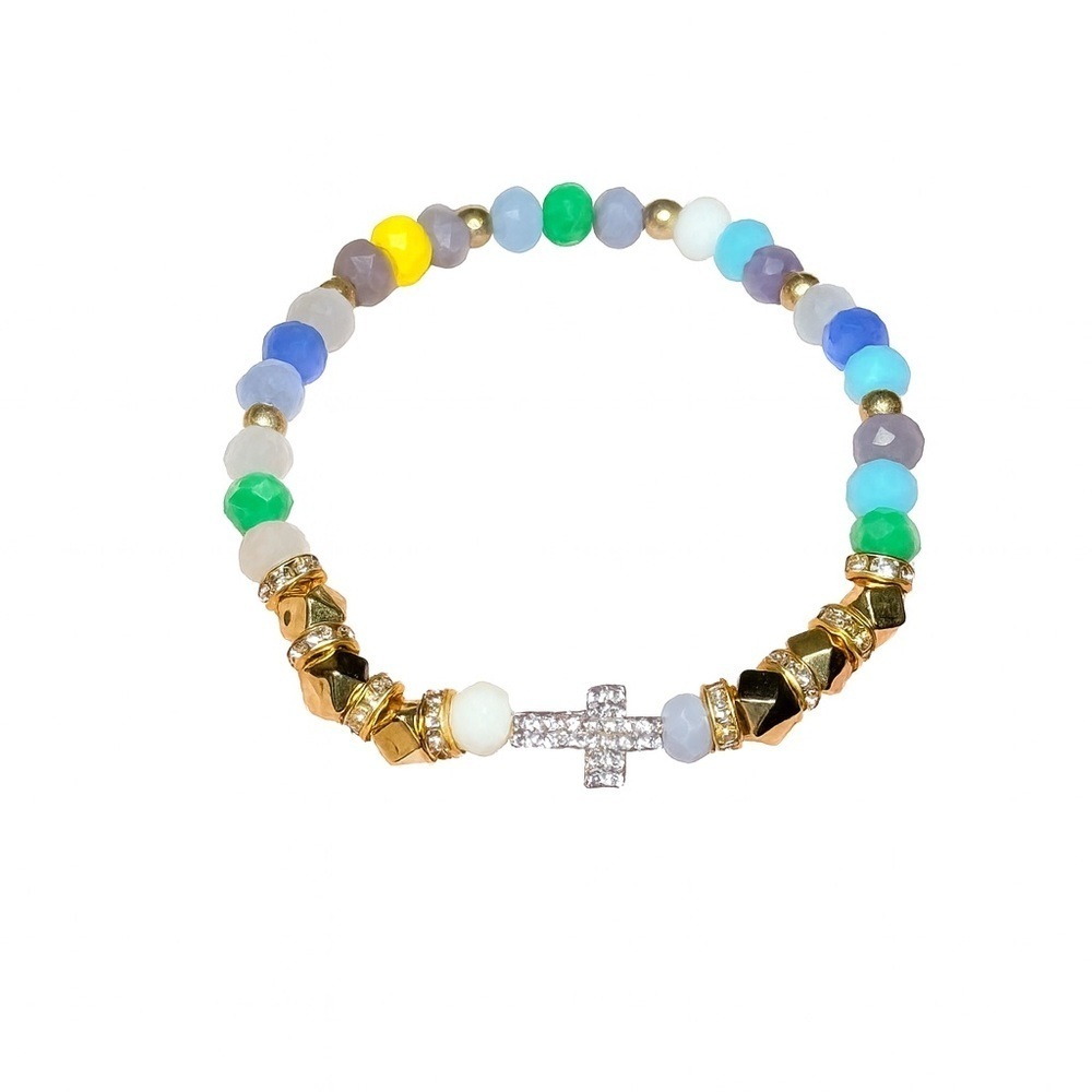 ⚜️ Multicolor Beaded Bracelet with Cross Charm